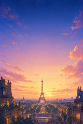 Décor du jeu inspiré de Tour Eiffel au lever du jour